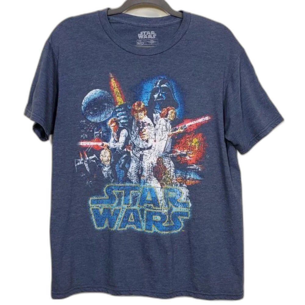 Star Wars Graphic Tee Unisex Size M Heather Blue Short Sleeve Vintage Movie